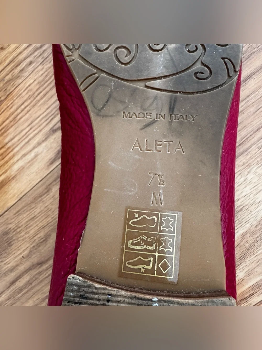 Brighton Aleta Ballerinas Red Lipstick Pebbled Leather Ballet Flats Italy 7.5